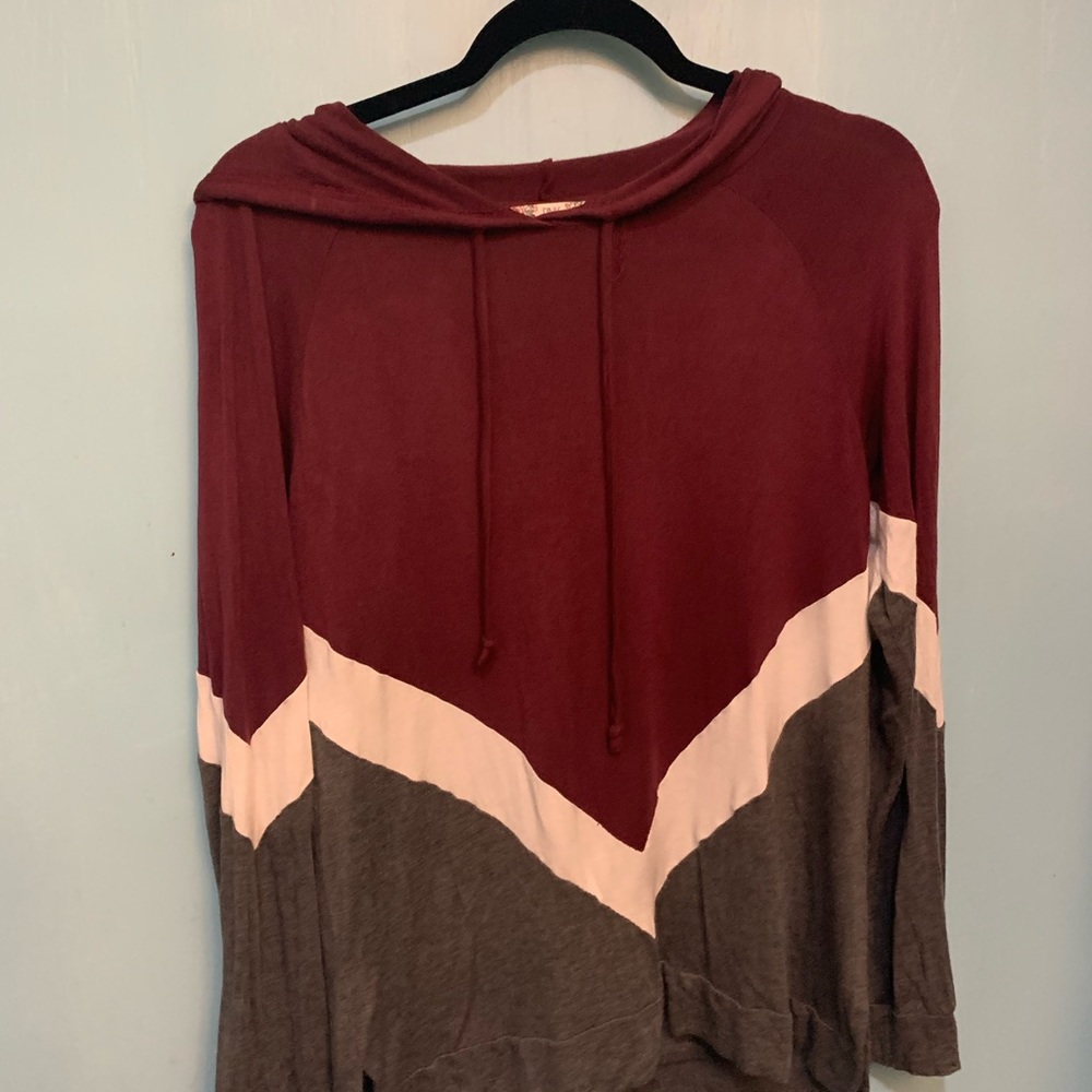 Pink Rose Casual Skater Indie Burgundy White Gray Long Sleeve Hoodie, Size Small